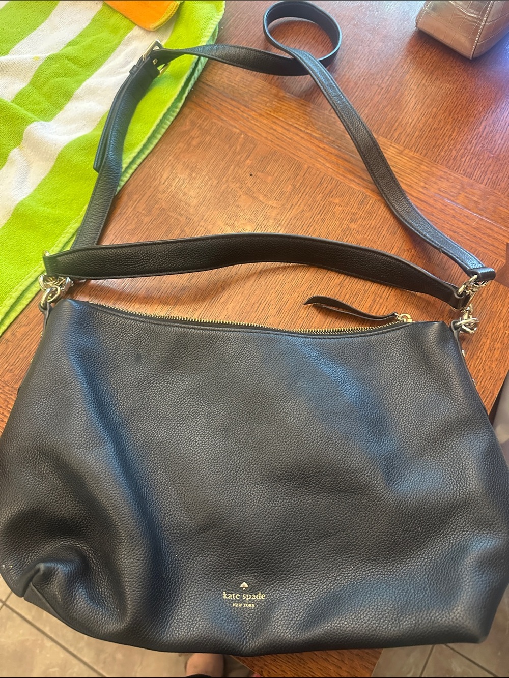 kate spade Black Pebbled Leather Shoulder Bag with Gold Hardware